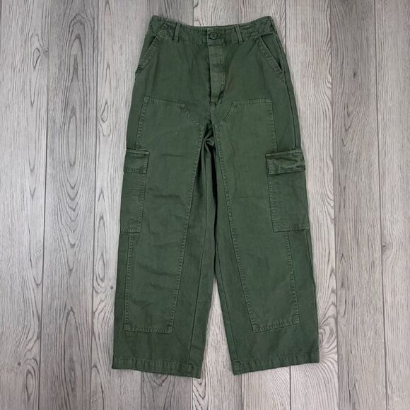Target Women Size 2 Wide Leg High Rise Green Cargo Ankle Pants Trouser Cotton - Picture 8 of 11